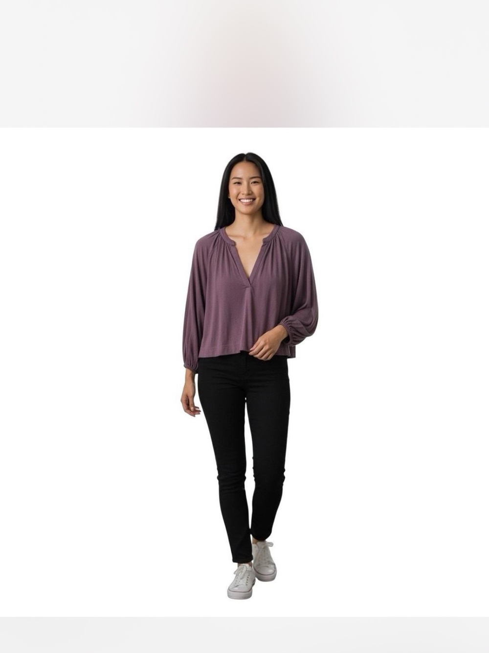 Rocker Chic Anthropologie Maeve Dusty Mauve V-Neck Balloon Sleeve Blouse BOHO - Picture 1 of 9